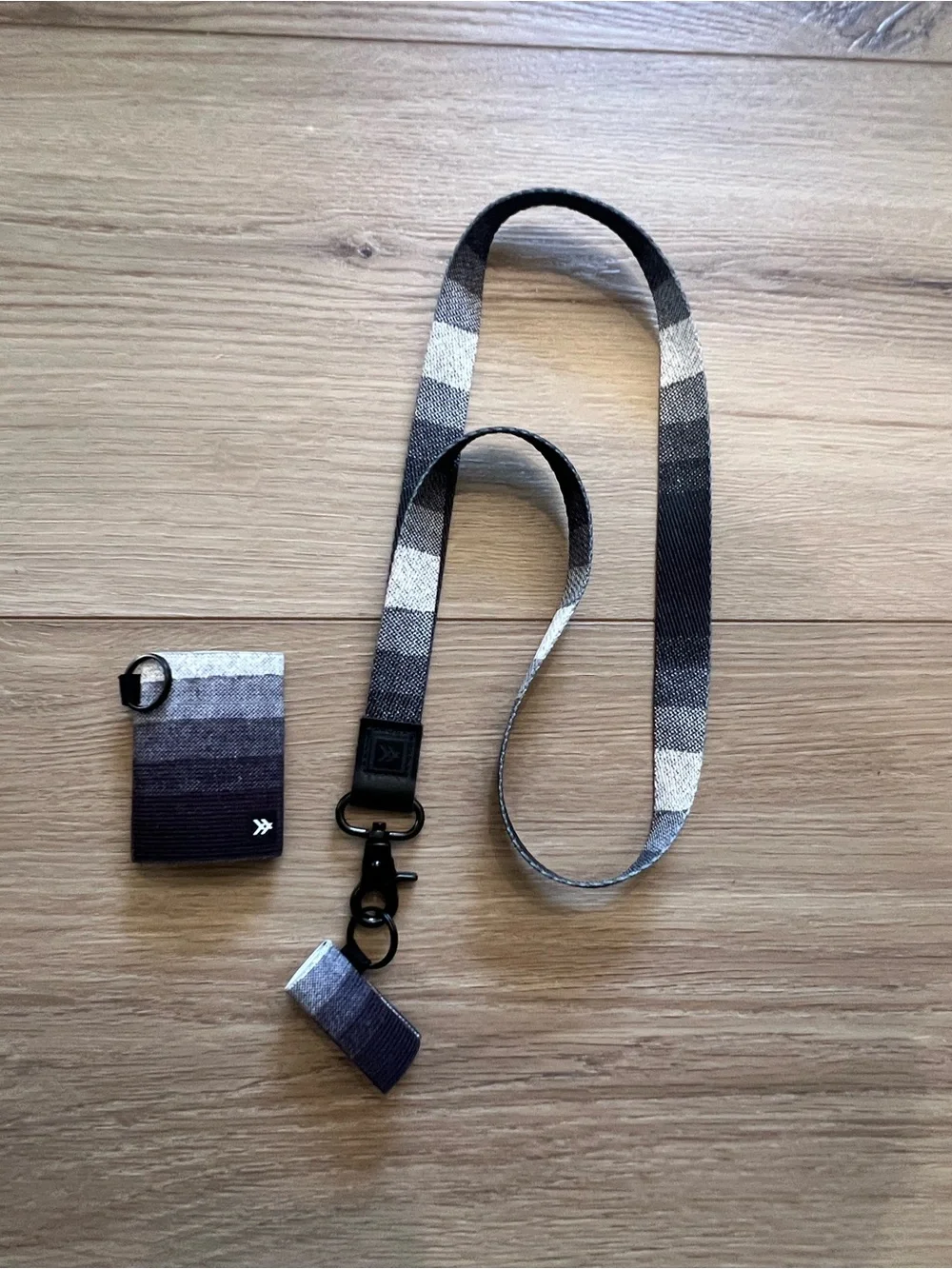 Thread Striped Black and Gray wallet, lip and Lanyard with Accessory  set